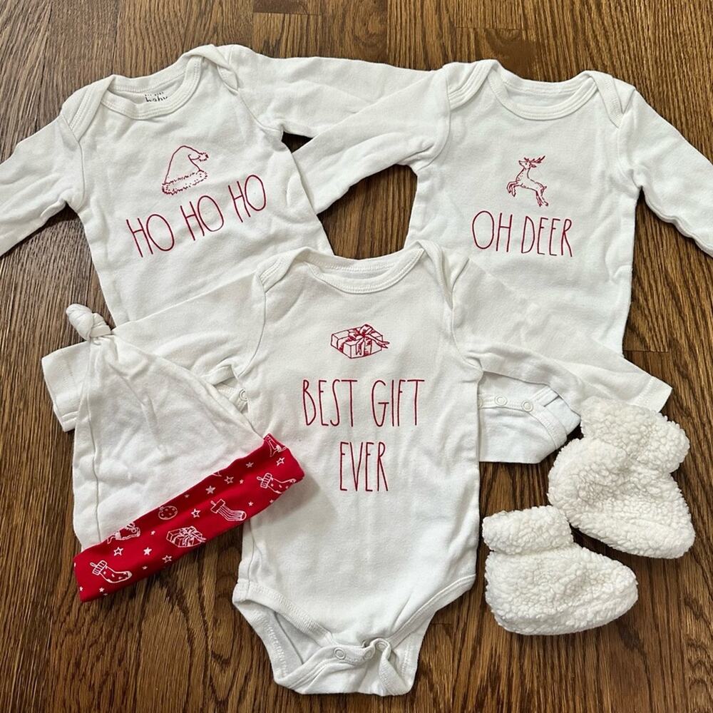 Rae Dunn Christmas onesie bundle, size 3-6 months (5 pieces)